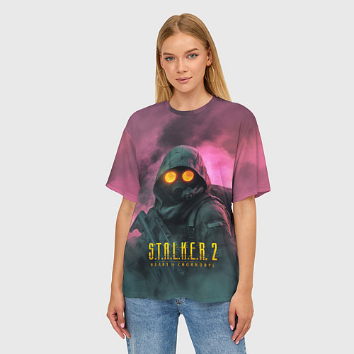 Женская футболка оверсайз Stalker 2 радиоактивный дым / 3D-принт – фото 3