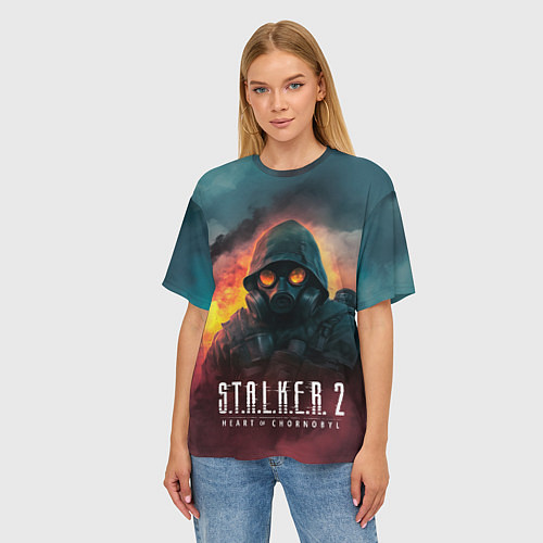 Женская футболка оверсайз Stalker 2 горящий завод / 3D-принт – фото 3
