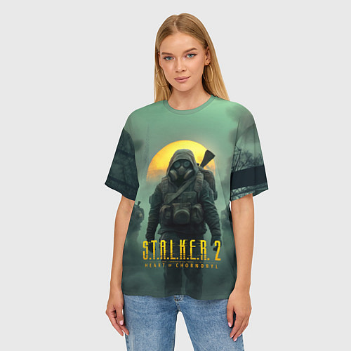 Женская футболка оверсайз Stalker 2 радиоактивное утро / 3D-принт – фото 3