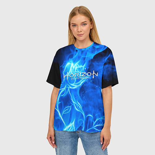 Женская футболка оверсайз Horizon zero dawn flower / 3D-принт – фото 3