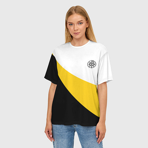 Женская футболка оверсайз Мы русские с нами Бог малый черный кцк Николай II / 3D-принт – фото 3