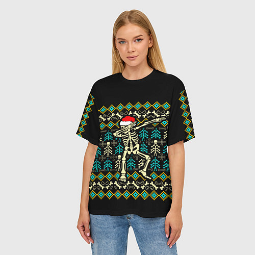 Женская футболка оверсайз Танцующий скелет на Рождество / 3D-принт – фото 3