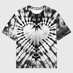 Футболка оверсайз женская Абстрактное сердце - черно-белый тай-дай, цвет: 3D-принт