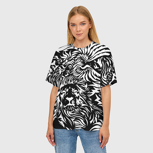 Женская футболка оверсайз Лев и орел в виде узоров / 3D-принт – фото 3