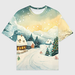 Женская футболка оверсайз Праздничная деревушка