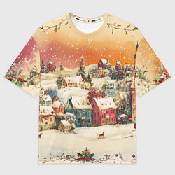 Женская футболка оверсайз Новогодний город из разноцветных домов