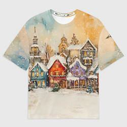 Женская футболка оверсайз Новогодний городской пейзаж