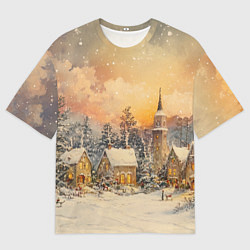 Женская футболка оверсайз Новогодний небольшой городок