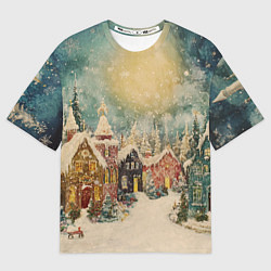 Женская футболка оверсайз Милый новогодний городок