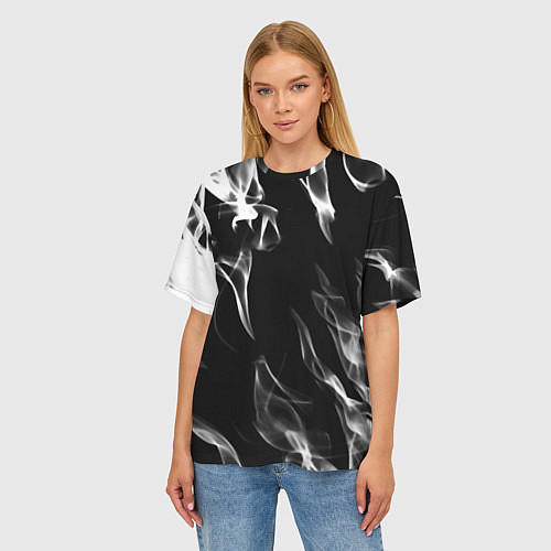 Женская футболка оверсайз Белые языки пламени текстура / 3D-принт – фото 3