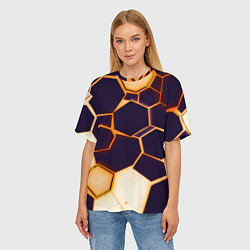 Футболка оверсайз женская Чёрные шестиугольники на чёрном фоне, цвет: 3D-принт — фото 2
