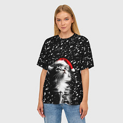 Футболка оверсайз женская Милый котенок - первый снег, цвет: 3D-принт — фото 2