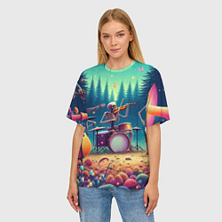 Футболка оверсайз женская Группа скелетов даёт концерт под грибами, цвет: 3D-принт — фото 2