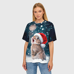 Футболка оверсайз женская Милый кролик - первый снег, цвет: 3D-принт — фото 2