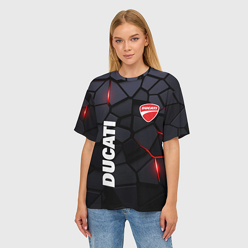Женская футболка оверсайз Ducati - плиты с эффектом свечения / 3D-принт – фото 3