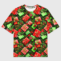 Футболка оверсайз женская Новогодние подарки в коробках, цвет: 3D-принт