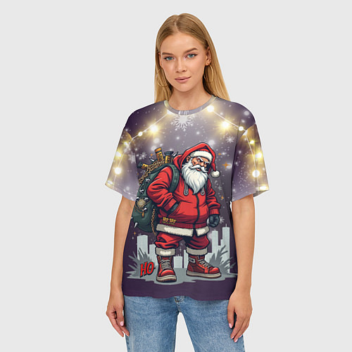 Женская футболка оверсайз Санта с мешком / 3D-принт – фото 3