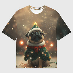 Футболка оверсайз женская Мопс в костюме елки, цвет: 3D-принт
