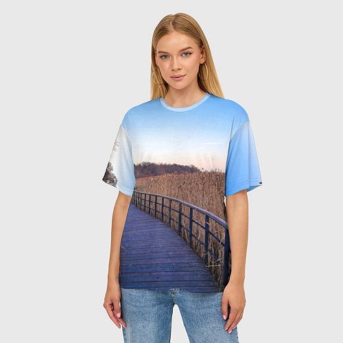Женская футболка оверсайз Камышовые плавни на Финском заливе / 3D-принт – фото 3