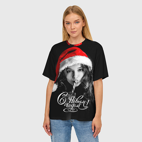 Женская футболка оверсайз Девушка с карамельной тростью / 3D-принт – фото 3