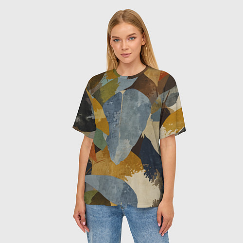 Женская футболка оверсайз Акварельные листья абстракция / 3D-принт – фото 3