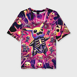 Футболка оверсайз женская Пикачу и скелетики - авангардный паттерн, цвет: 3D-принт