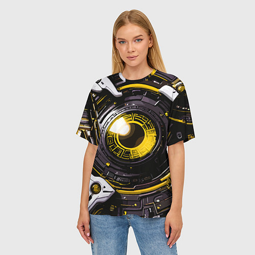 Женская футболка оверсайз Жёлтая сфера киберпанк / 3D-принт – фото 3
