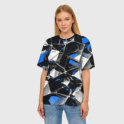 Футболка оверсайз женская Сине-белый паттерн на чёрном фоне, цвет: 3D-принт — фото 2