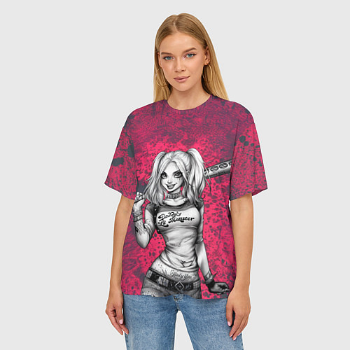Женская футболка оверсайз Харли Квинн с битой / 3D-принт – фото 3