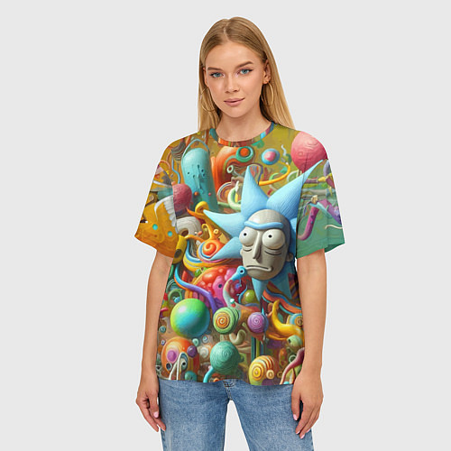 Женская футболка оверсайз Рик Санчес - абстракция / 3D-принт – фото 3