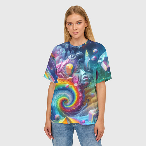 Женская футболка оверсайз Абстрактное граффити с лицом девушки / 3D-принт – фото 3