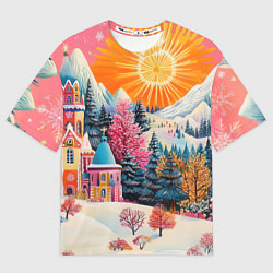 Женская футболка оверсайз Новый год - горы и пейзаж