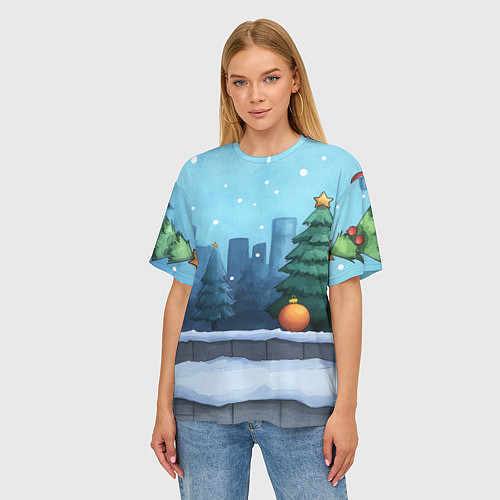 Женская футболка оверсайз Елки и елочные игрушки / 3D-принт – фото 3