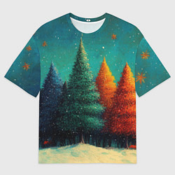 Женская футболка оверсайз Разноцветные елочки