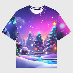 Женская футболка оверсайз Новогоднее настроение зимний пейзаж