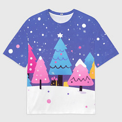 Женская футболка оверсайз Милые разноцветные елочки
