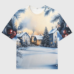 Женская футболка оверсайз Зимний снежный двор