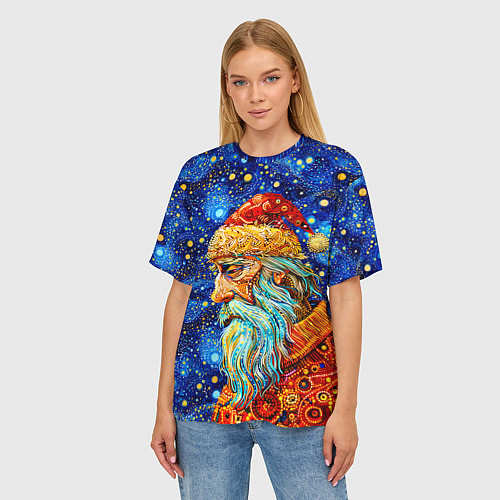 Женская футболка оверсайз Santa Claus: pop-art-brut-nouveau pointillism / 3D-принт – фото 3