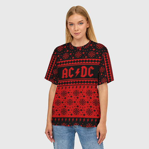 Женская футболка оверсайз ACDC christmas sweater / 3D-принт – фото 3