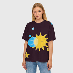 Футболка оверсайз женская Солнце и луна космос, цвет: 3D-принт — фото 2