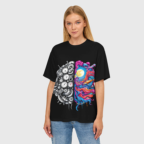 Женская футболка оверсайз Правое и левое полушарие / 3D-принт – фото 3