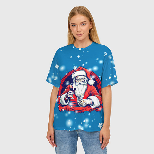 Женская футболка оверсайз Новый год с бокалом вина / 3D-принт – фото 3