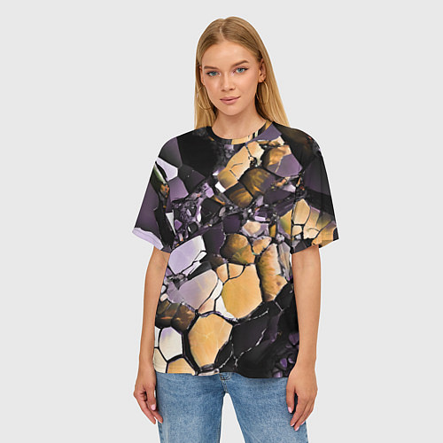 Женская футболка оверсайз Чёрно-жёлтый камень / 3D-принт – фото 3