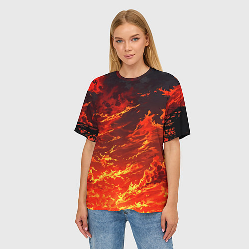 Женская футболка оверсайз Багровый огненный закат / 3D-принт – фото 3