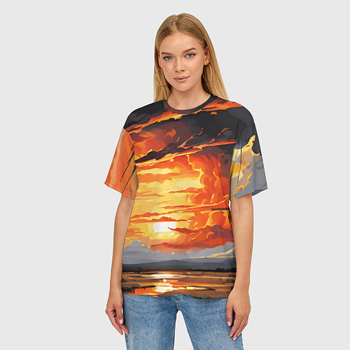Женская футболка оверсайз Багровый закат / 3D-принт – фото 3