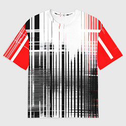 Футболка оверсайз женская Красно-чёрный гранж на белом фоне, цвет: 3D-принт