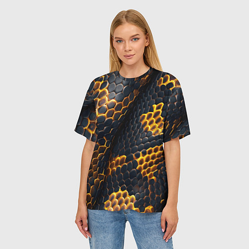 Женская футболка оверсайз Текстура змеи / 3D-принт – фото 3