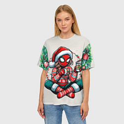 Футболка оверсайз женская Новогодняя женщина-паук с горячим шоколадом, цвет: 3D-принт — фото 2