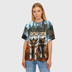 Футболка оверсайз женская Волки в осеннем лесу, цвет: 3D-принт — фото 2