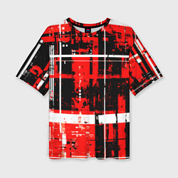 Футболка оверсайз женская Красно-белый гранж на чёрном фоне, цвет: 3D-принт